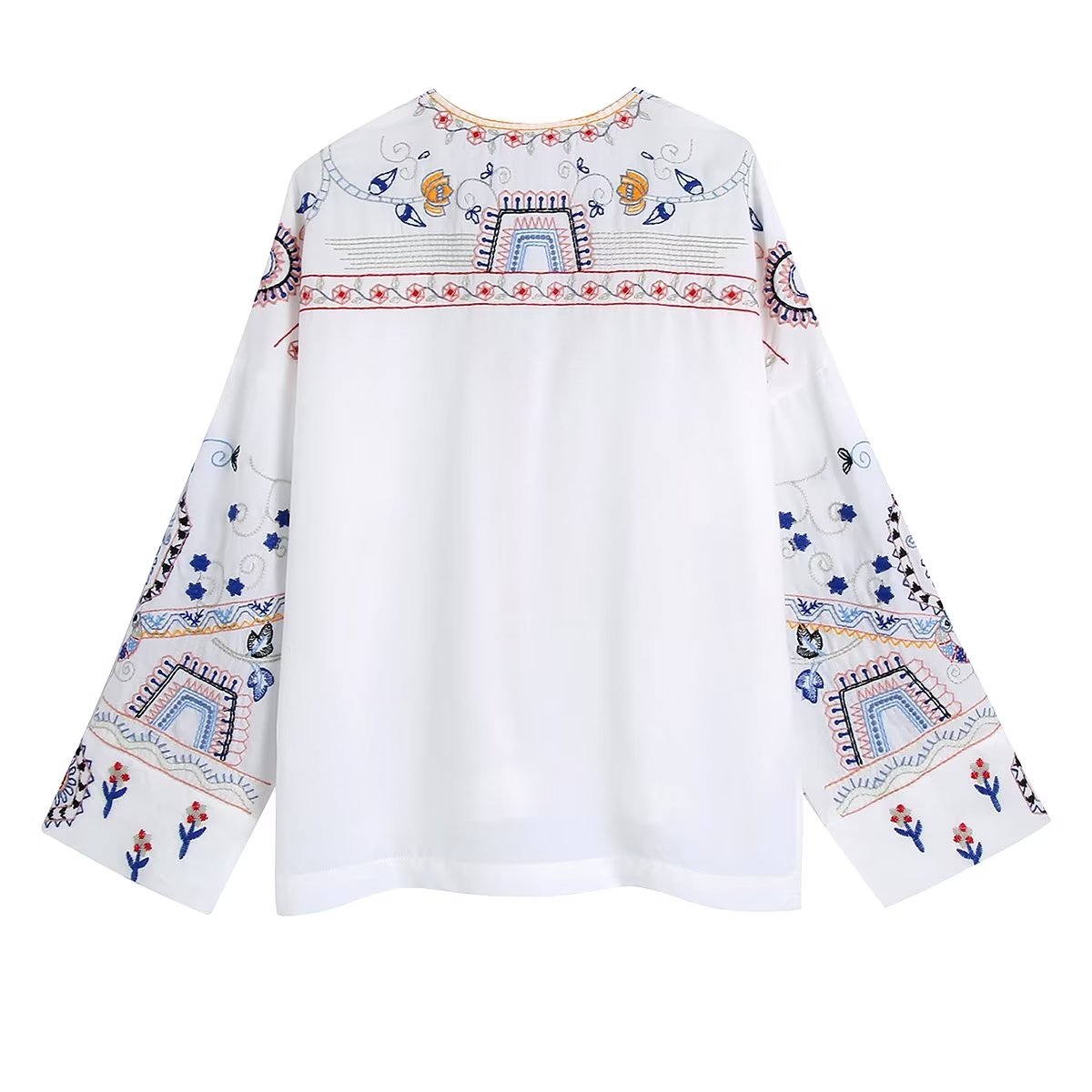 Blouse brodée à manches longues et col en V pour femme, automne. Vêtements pour femmes.