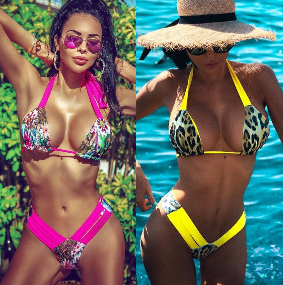 Traje de baño de bikini dividido con estampado de leopardo para mujer