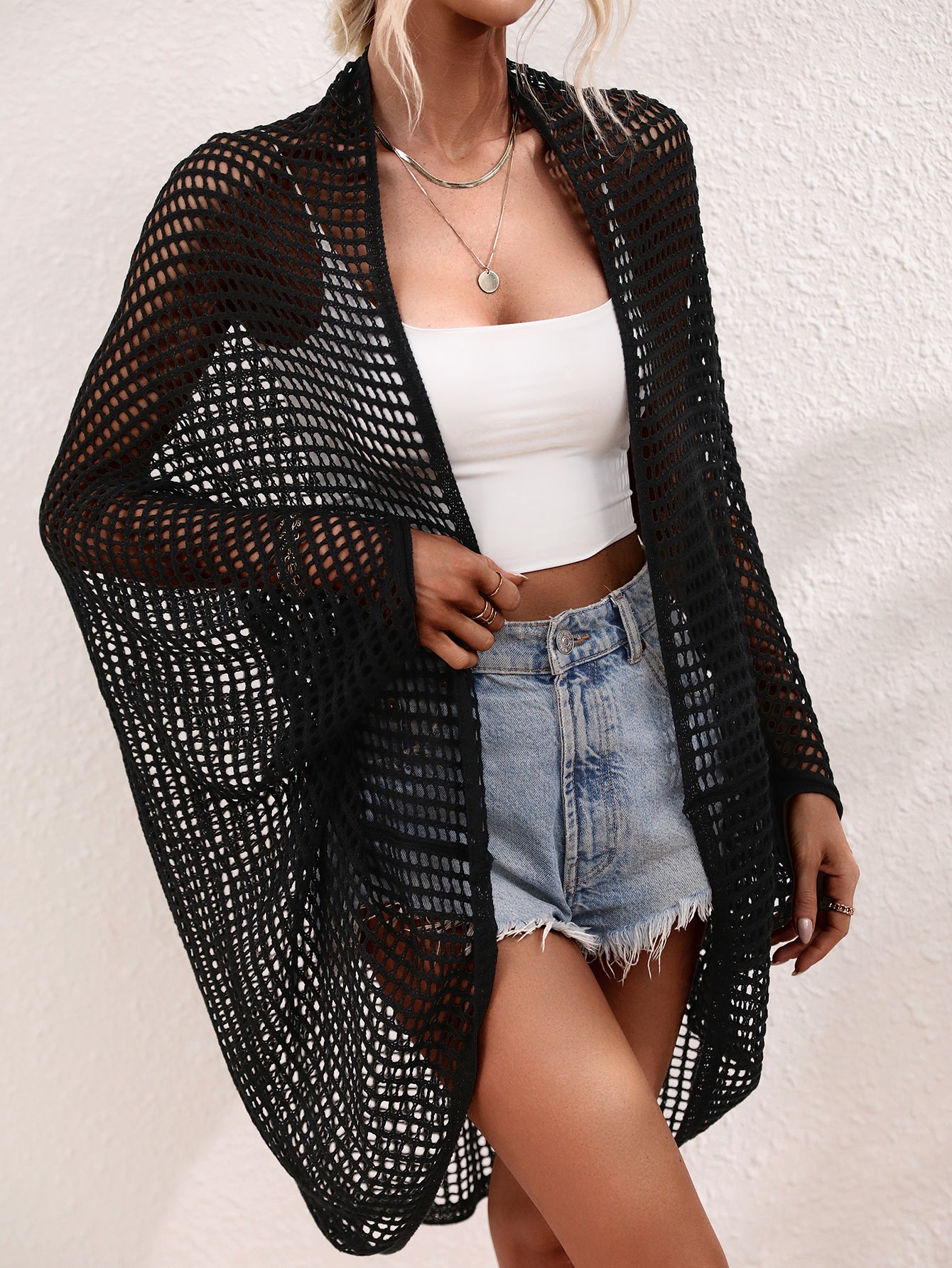 Blusa de punto para mujer, estilo playero, con agujeros, para vacaciones en la playa, primavera y verano