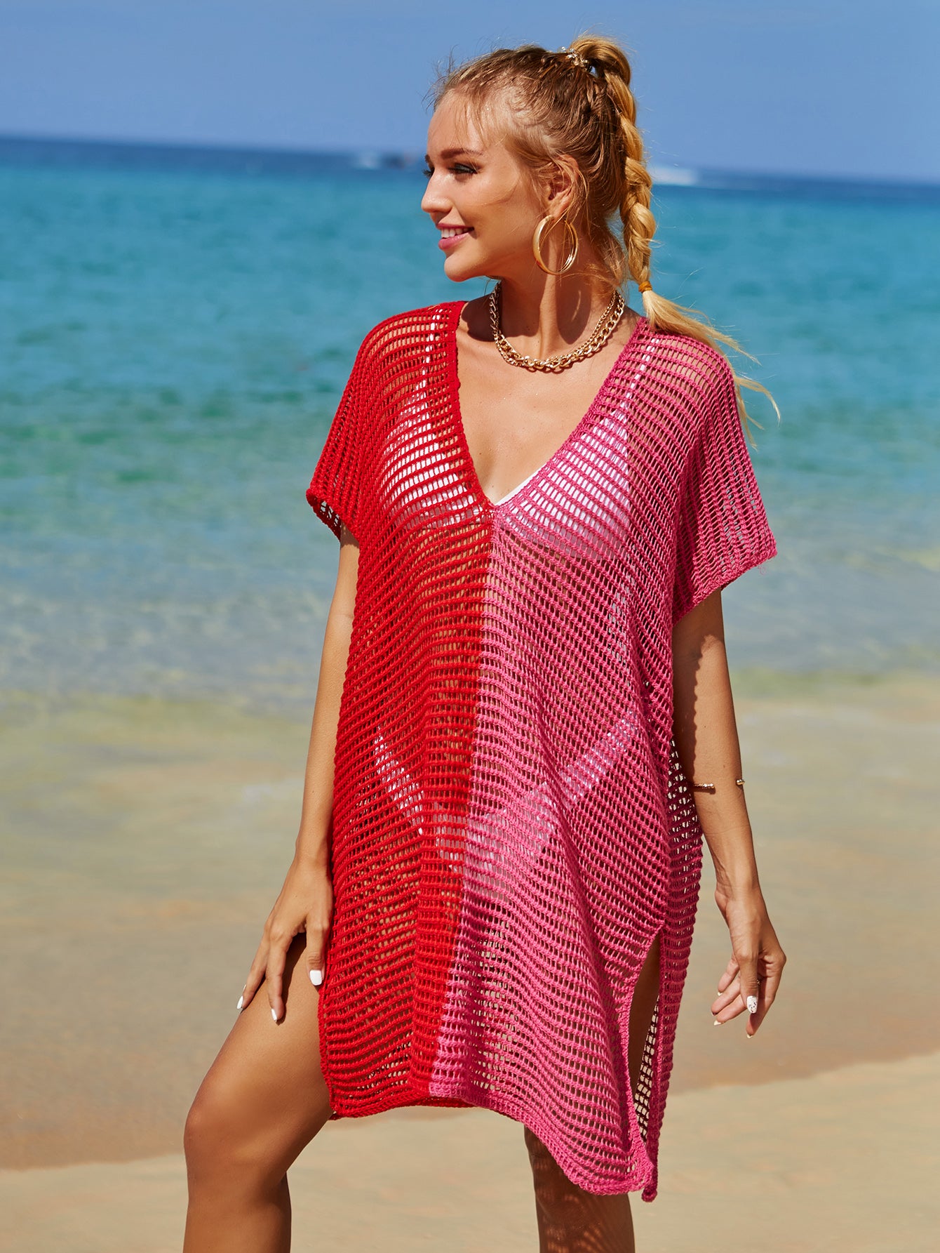 Summer Cover up Cutout Knitted Tassel Holiday Bikini Cover Women