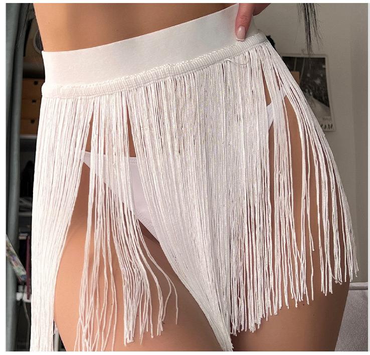 Bikini corto con borlas para playa, para vacaciones en la playa, con falda de media longitud