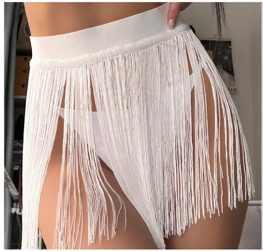 Bikini corto con borlas para playa, para vacaciones en la playa, con falda de media longitud