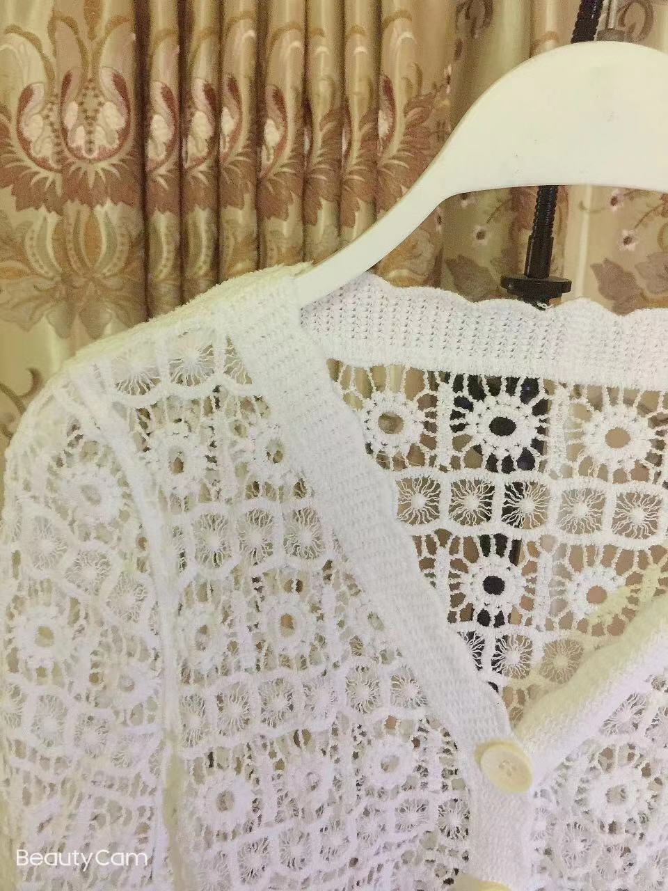 Women Summer Vacation Short Sleeve Solid Crochet Top Crochet hook