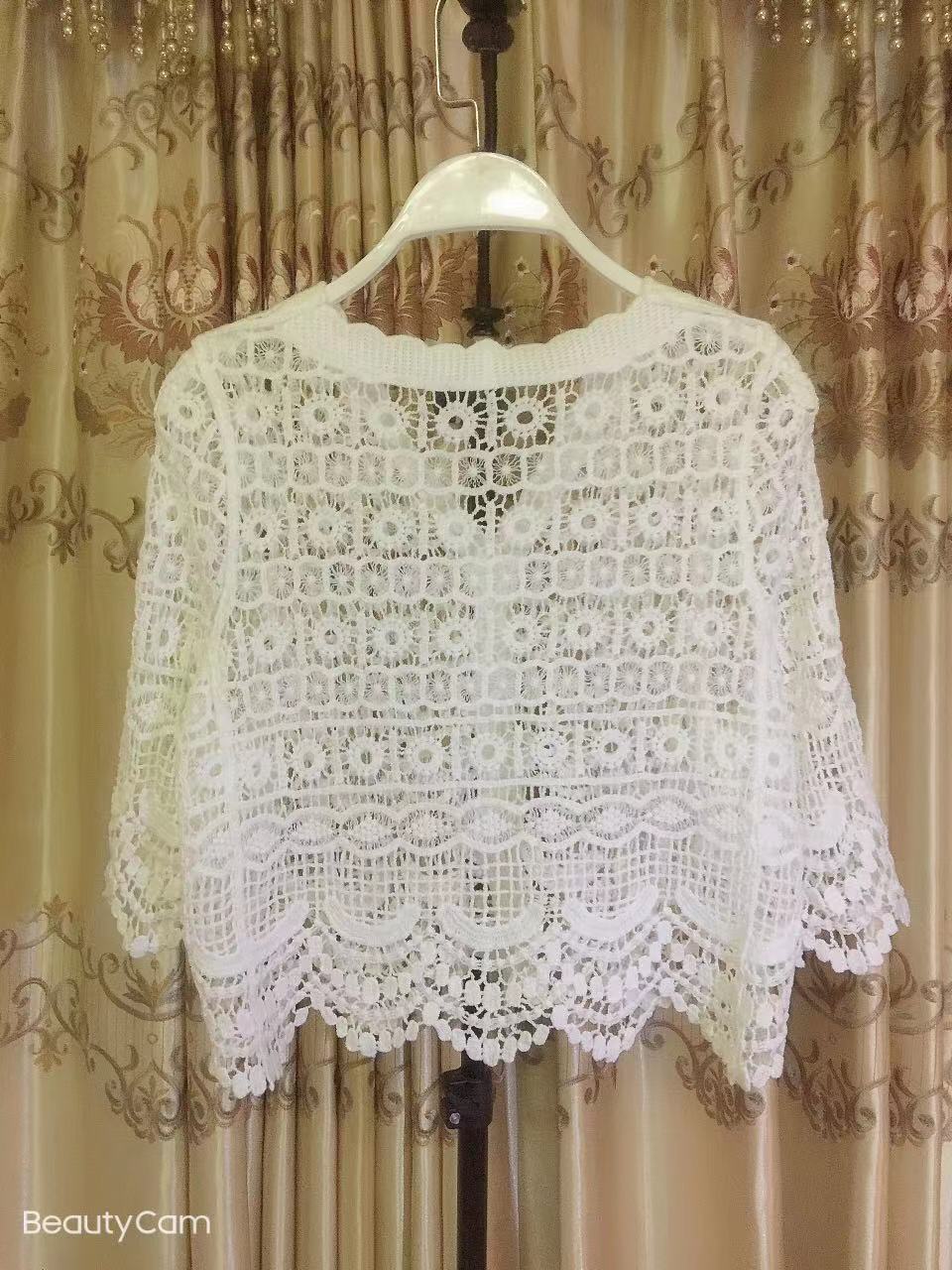 Women Summer Vacation Short Sleeve Solid Crochet Top Crochet hook