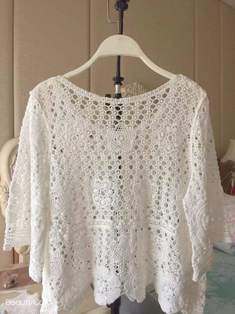 Women Summer Vacation Short Sleeve Solid Regular Crochet Top Crochet hook