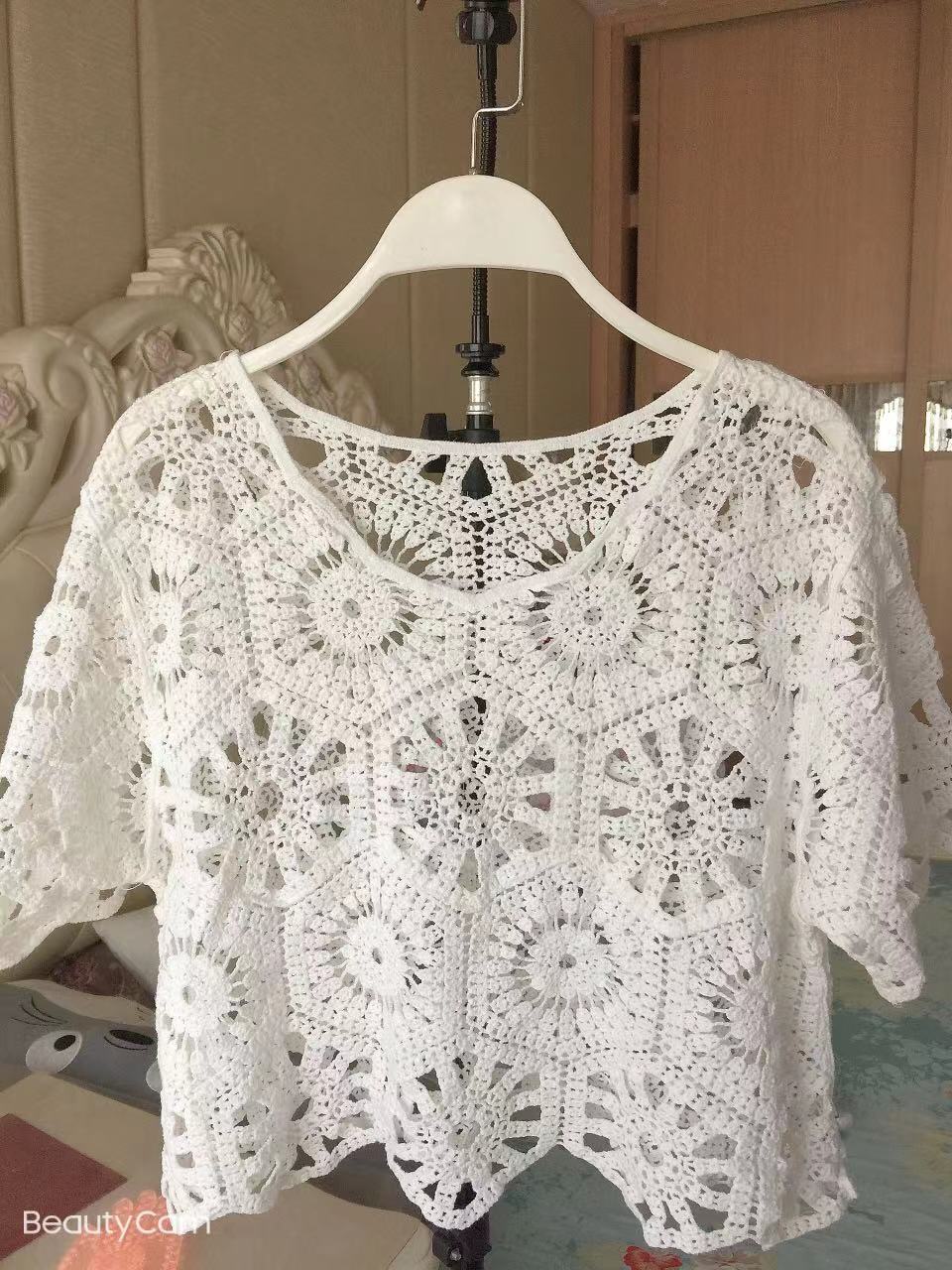 Women Summer Vacation Short Sleeve Regular Crochet Top Crochet hook