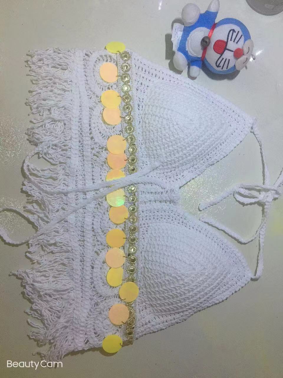 Women Summer Vacation Sleeveless Tie Crochet Crop Solid Top Crochet hook
