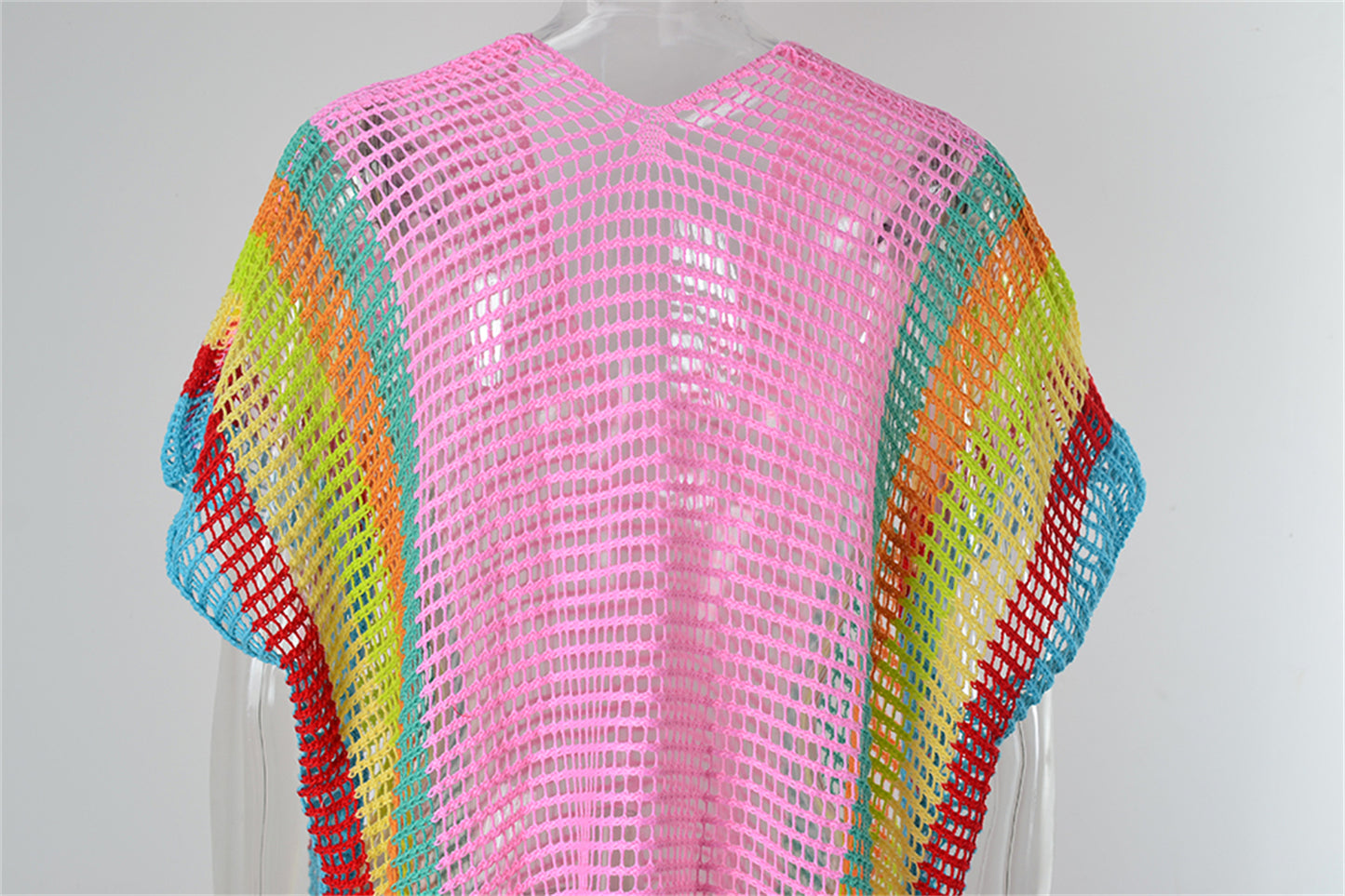 Traje de baño playero de verano con aberturas y recortes de punto arcoíris para mujer