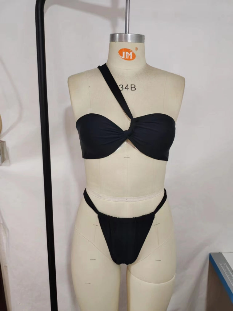 Traje de baño dividido de color sólido para mujer, parte superior del traje de baño, bikini sexy