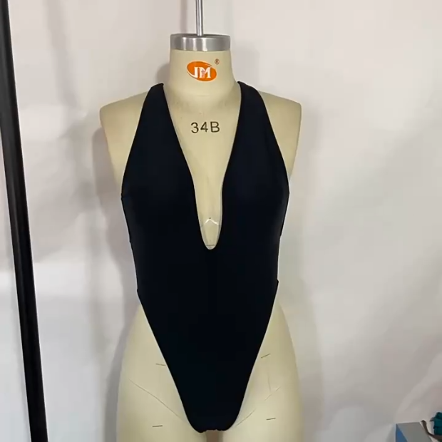 Solid Color One Piece Swimsuit Foreign Single Women Swimsuit Solid Color Beauty Back T Back One Piece Bikini