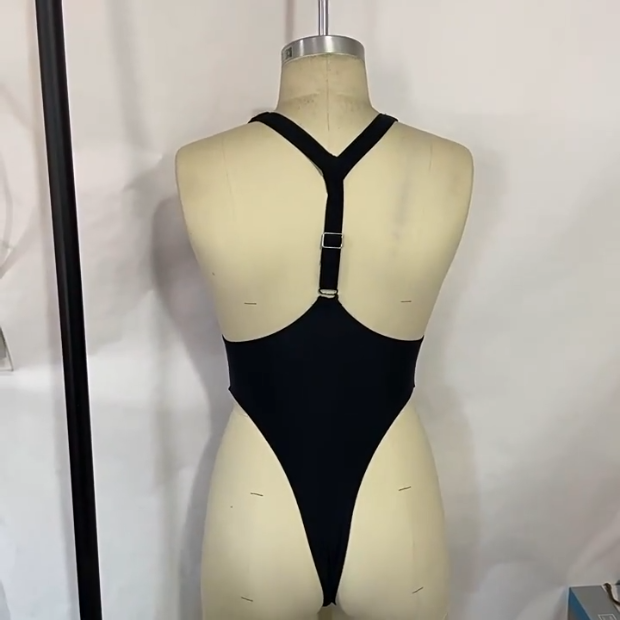 Solid Color One Piece Swimsuit Foreign Single Women Swimsuit Solid Color Beauty Back T Back One Piece Bikini