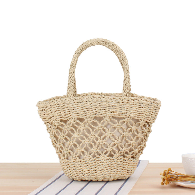 Bolsa de playa tejida con recortes, bufanda de seda, bolso de paja fresca, bolso informal para fotografía de vacaciones