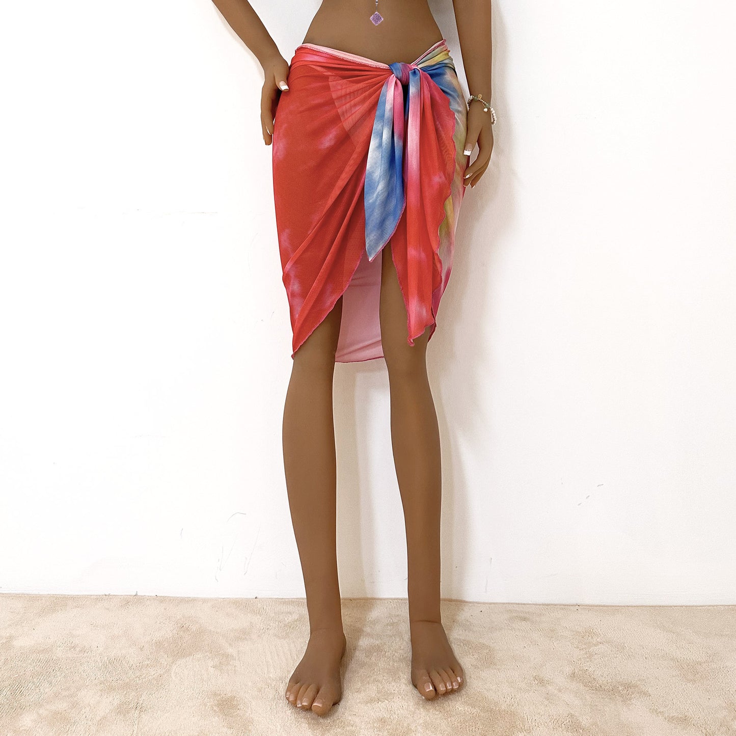Women Shawl Women Clothing Gradient Color Tie Dye Print Irregular Asymmetric Strap Beach Skirt