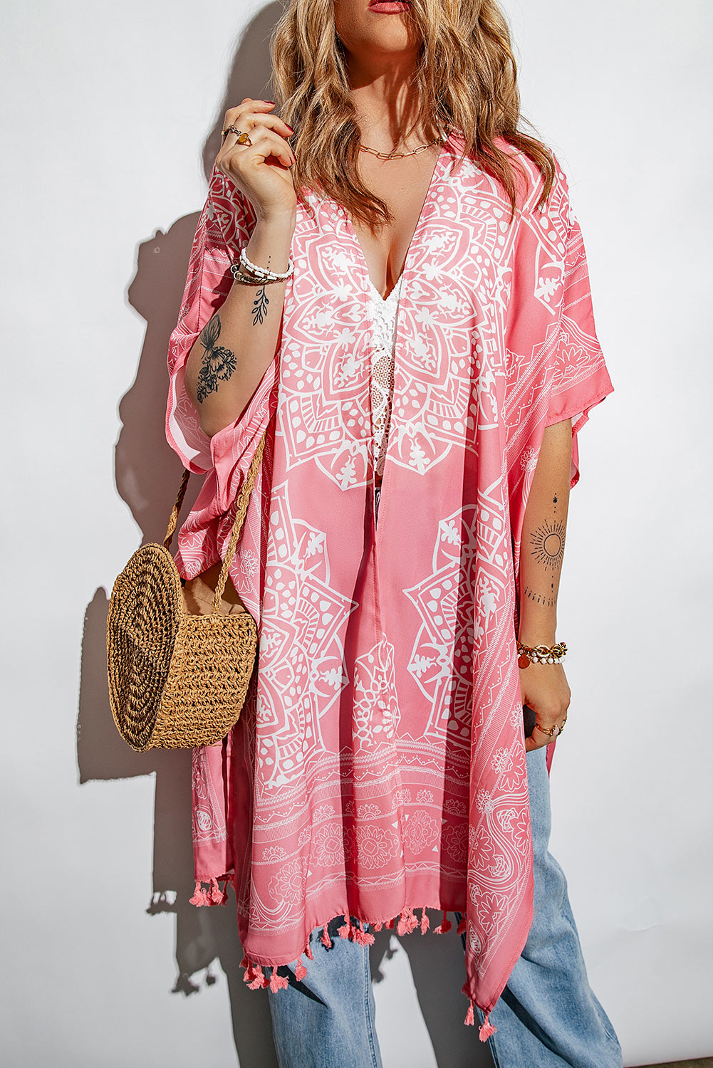 Kimono con borlas Anja marrón