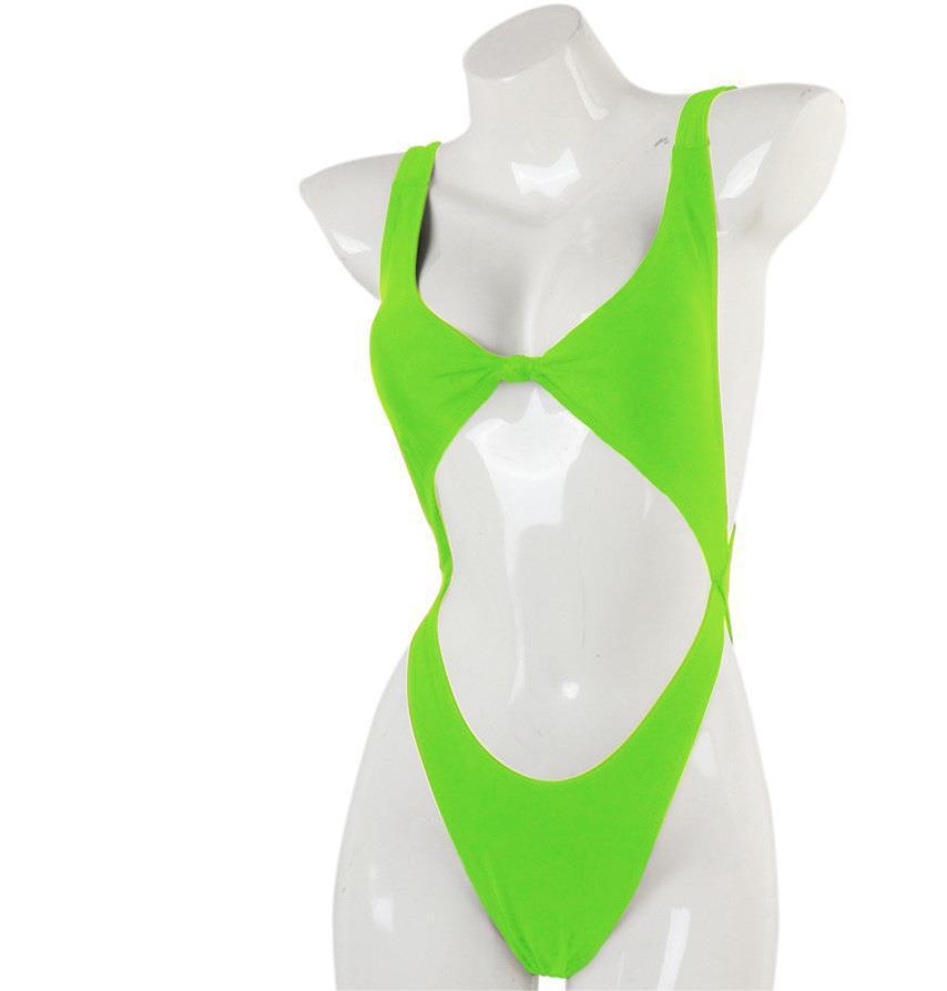 Traje de baño de bikini de color sólido de una pieza con aberturas y espalda abierta sexy
