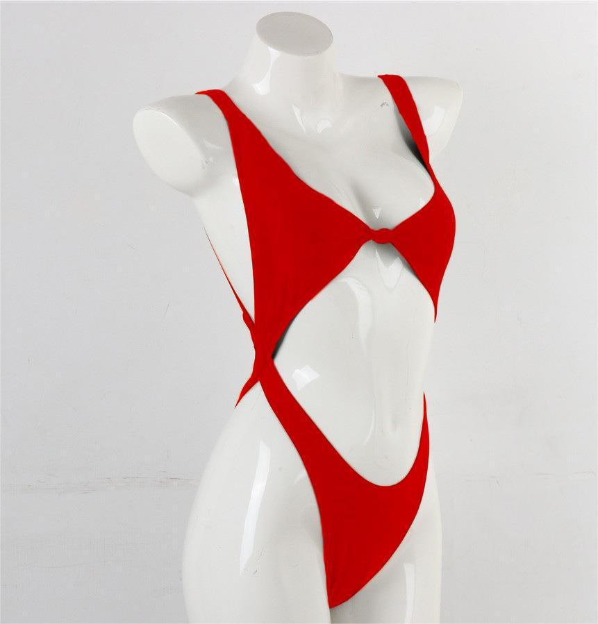 Traje de baño de bikini de color sólido de una pieza con aberturas y espalda abierta sexy