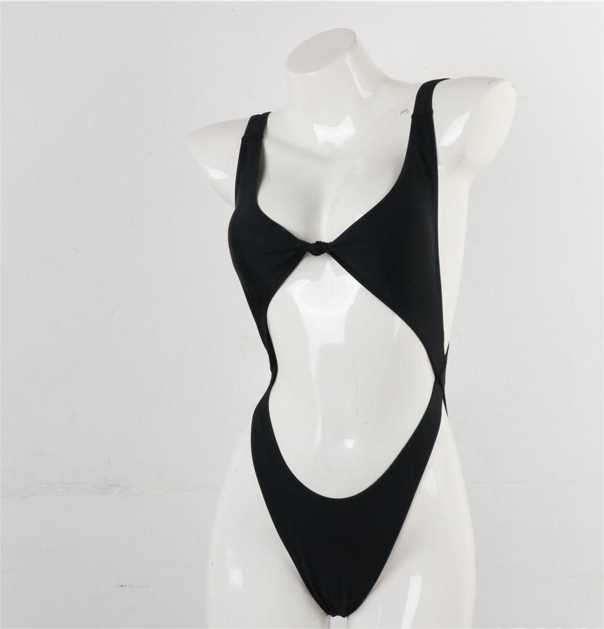 Traje de baño de bikini de color sólido de una pieza con aberturas y espalda abierta sexy