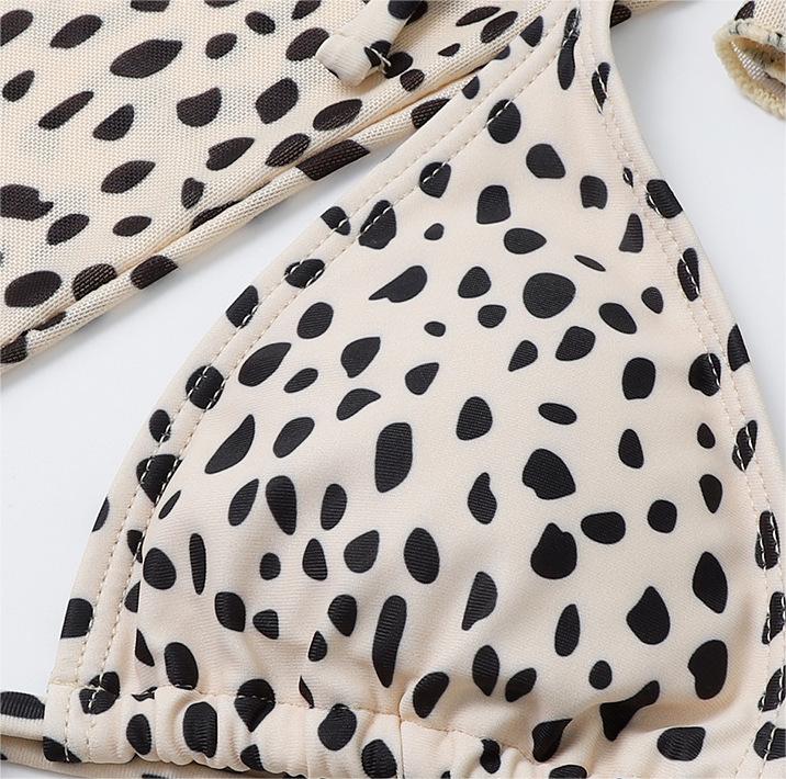 Swimsuit Long Sleeve Mesh Cover Ladies Three Piece Set Swimsuit Leopard Print Sexy Rope Bikini