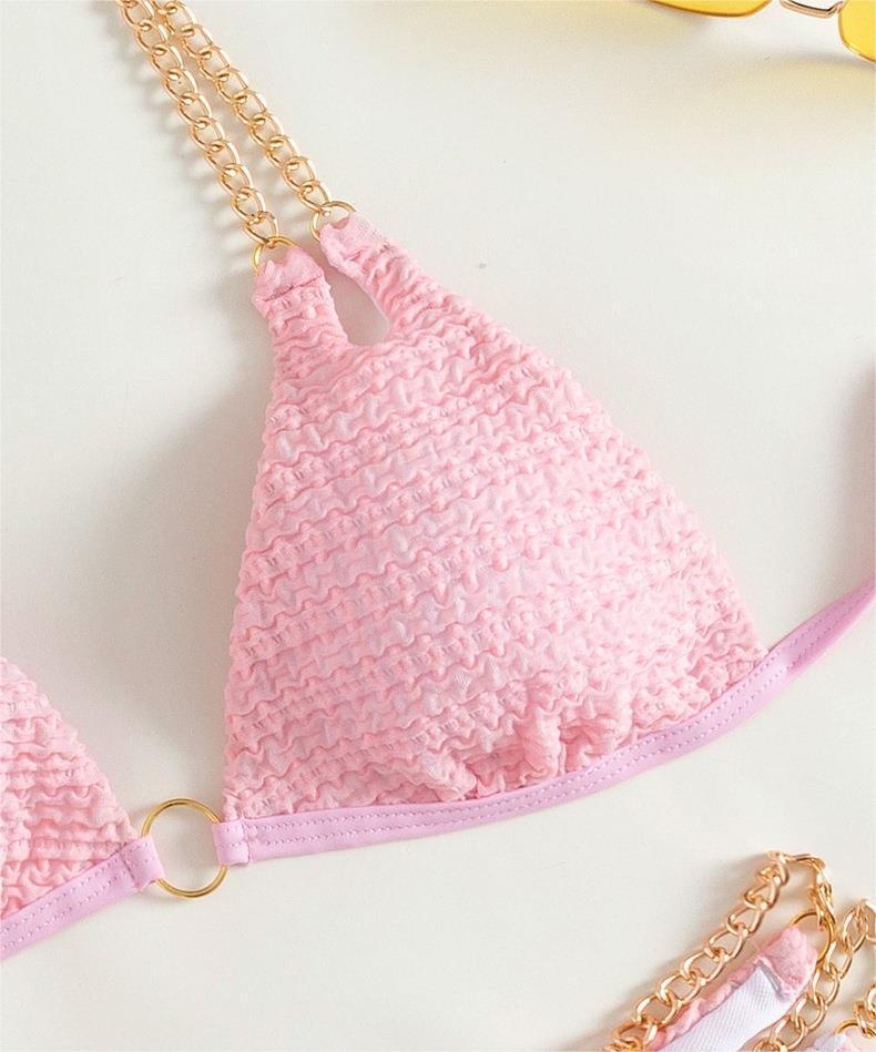 Maillot de bain bikini fendu avec chaîne et bandage, triangle ajouré et découpé, pour femme