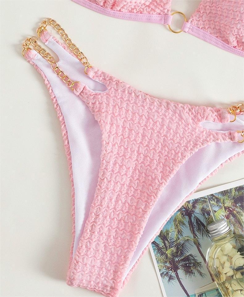 Maillot de bain bikini fendu avec chaîne et bandage, triangle ajouré et découpé, pour femme