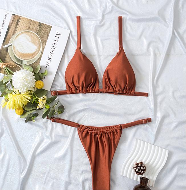 Solid Color Triangle Split Bikini Swimsuit Women Sexy Three Point Lace Up