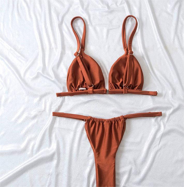Solid Color Triangle Split Bikini Swimsuit Women Sexy Three Point Lace Up
