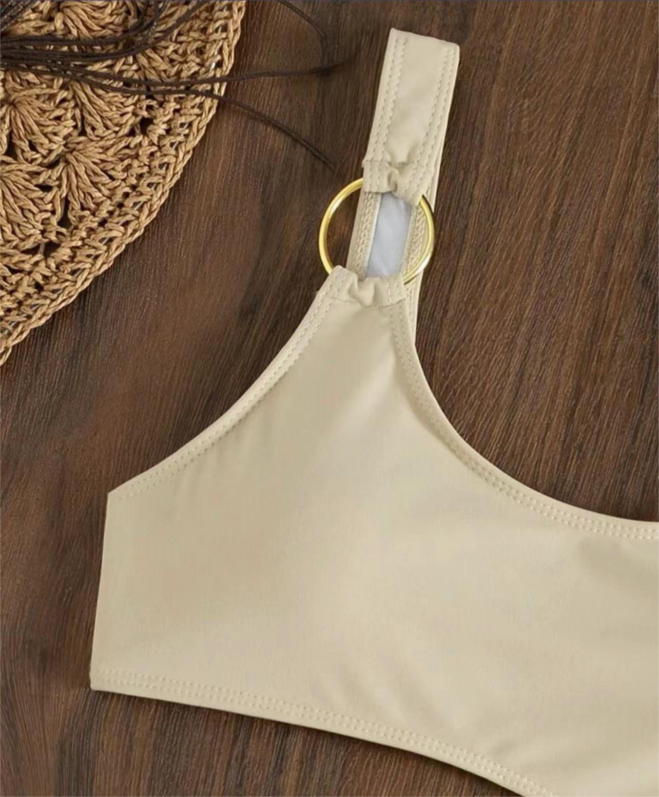 Traje de baño de una pieza de dos piezas de color sólido, bikini sexy de malla recortada con cordón ajustable
