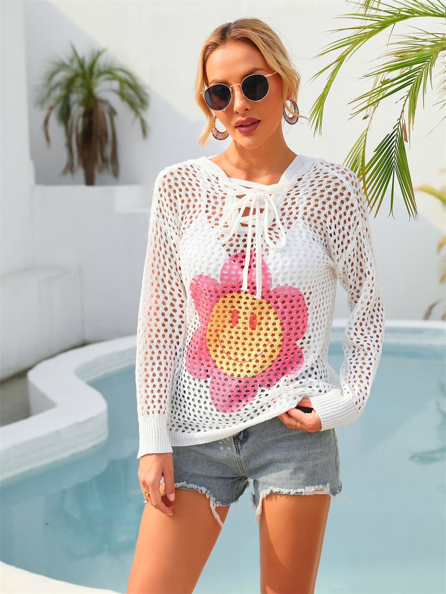 Summer Hooded Printing Personality Beach Shirt plus Size Vacation Long Sleeve Sunscreen Coat