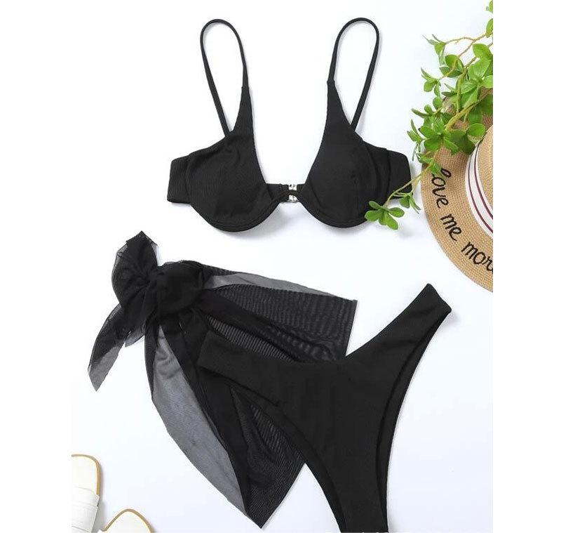Summer Sexy Split Sunken Stripe Steel Bracket Type Skirt Three Piece Swimsuit Swimsuit