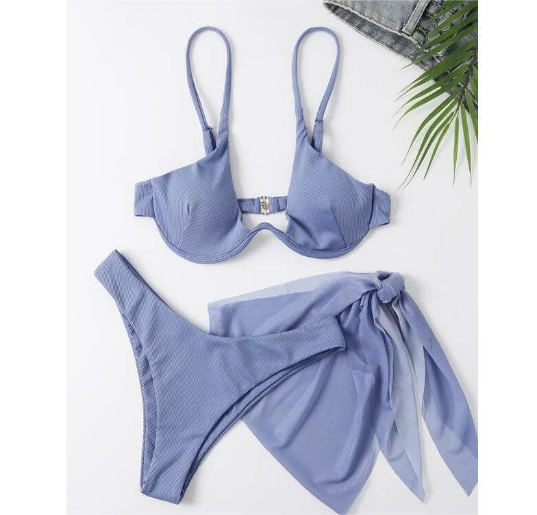 Summer Sexy Split Sunken Stripe Steel Bracket Type Skirt Three Piece Swimsuit Swimsuit