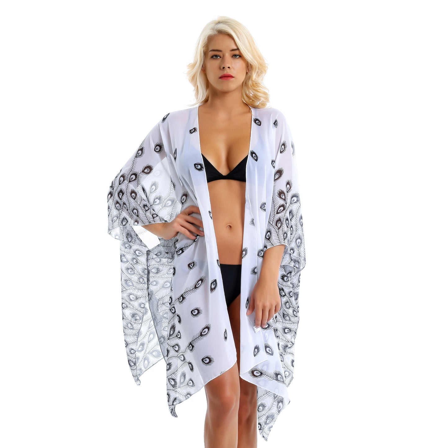 Cárdigan playero con estampado de plumas para playa, protección solar, para vacaciones en la playa