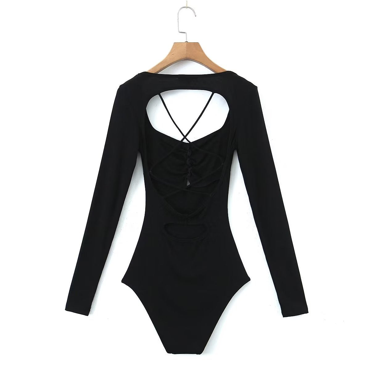 Spring Sexy Sexy Slim Fit Slimming Hollow Out Cutout Backless Tied Long Sleeves Knitted Jumpsuit Crisscross
