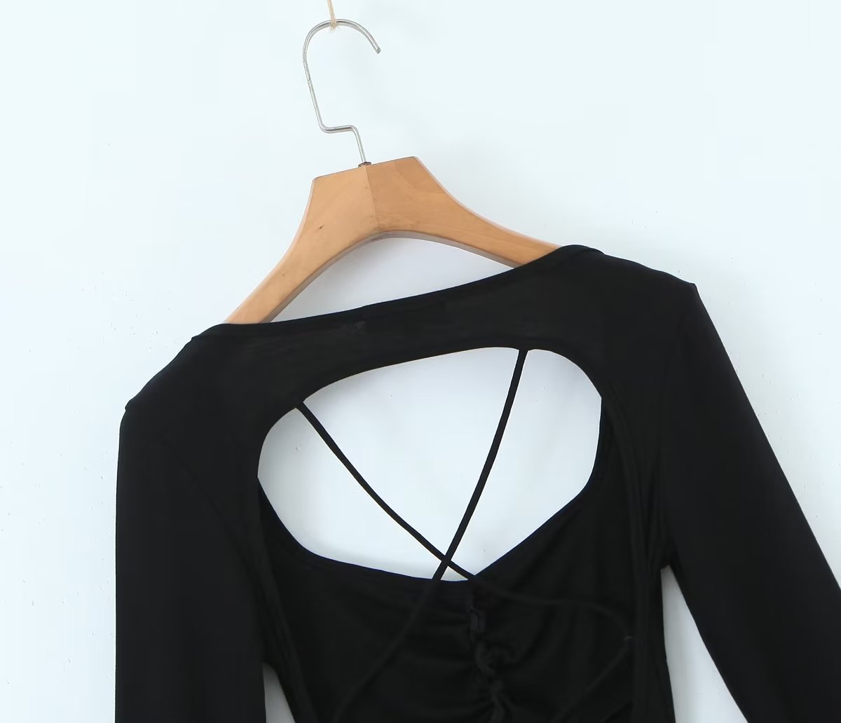 Spring Sexy Sexy Slim Fit Slimming Hollow Out Cutout Backless Tied Long Sleeves Knitted Jumpsuit Crisscross