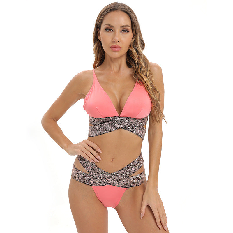 Traje de baño dividido Bikini Belleza Espalda Push up Traje de baño con tirantes Traje entrecruzado