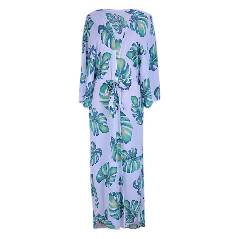Chaqueta de bikini holgada de rayón con hojas de plátano japonesas, protector solar, para playa, traje de baño, prendas de vestir exteriores, cárdigan para mujer