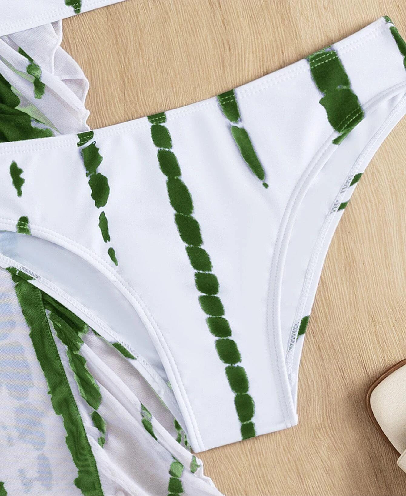 Swimwear Women Split Three Piece Tube Top Printing Multicolor Trousers Bikini