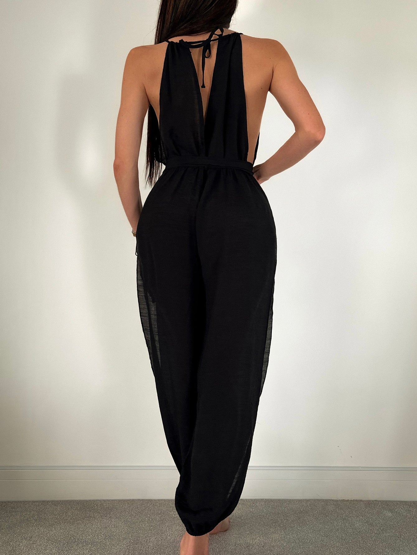 Sleeveless Beach Cover Up Solid Color All Matching Tied Jumpsuit Slim Fit Slimming Sun Protection Clothing Women