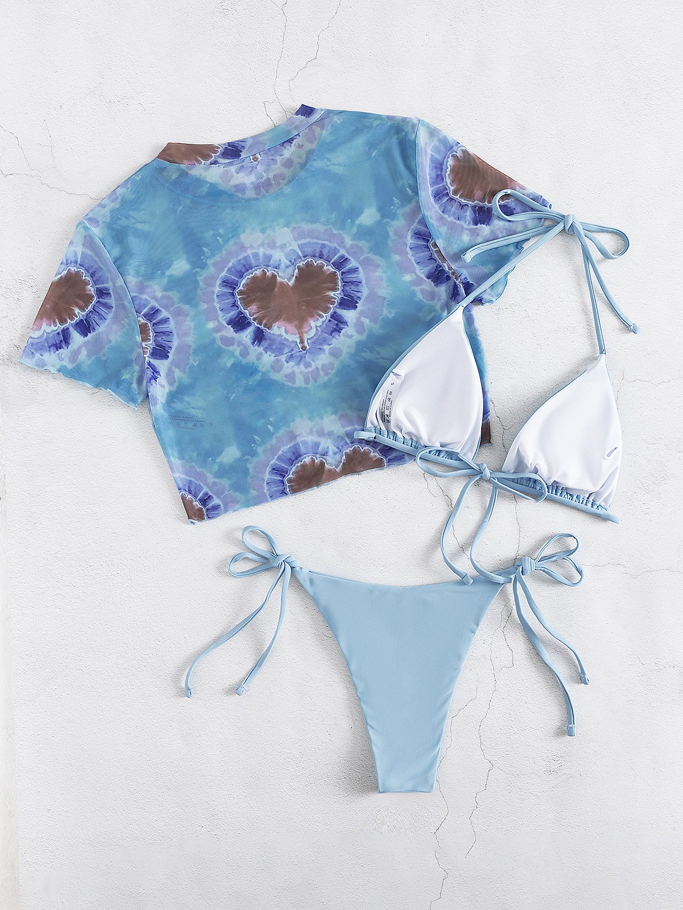 Bikini de tres piezas de manga corta con protección solar y blusa, traje de baño dividido