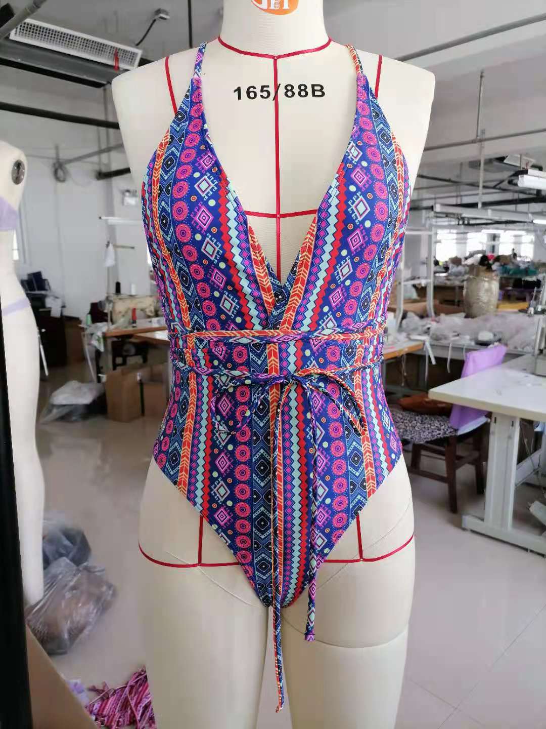 Traje de baño bohemio con escote en V profundo y tirantes, sexy, sin espalda, para mujer