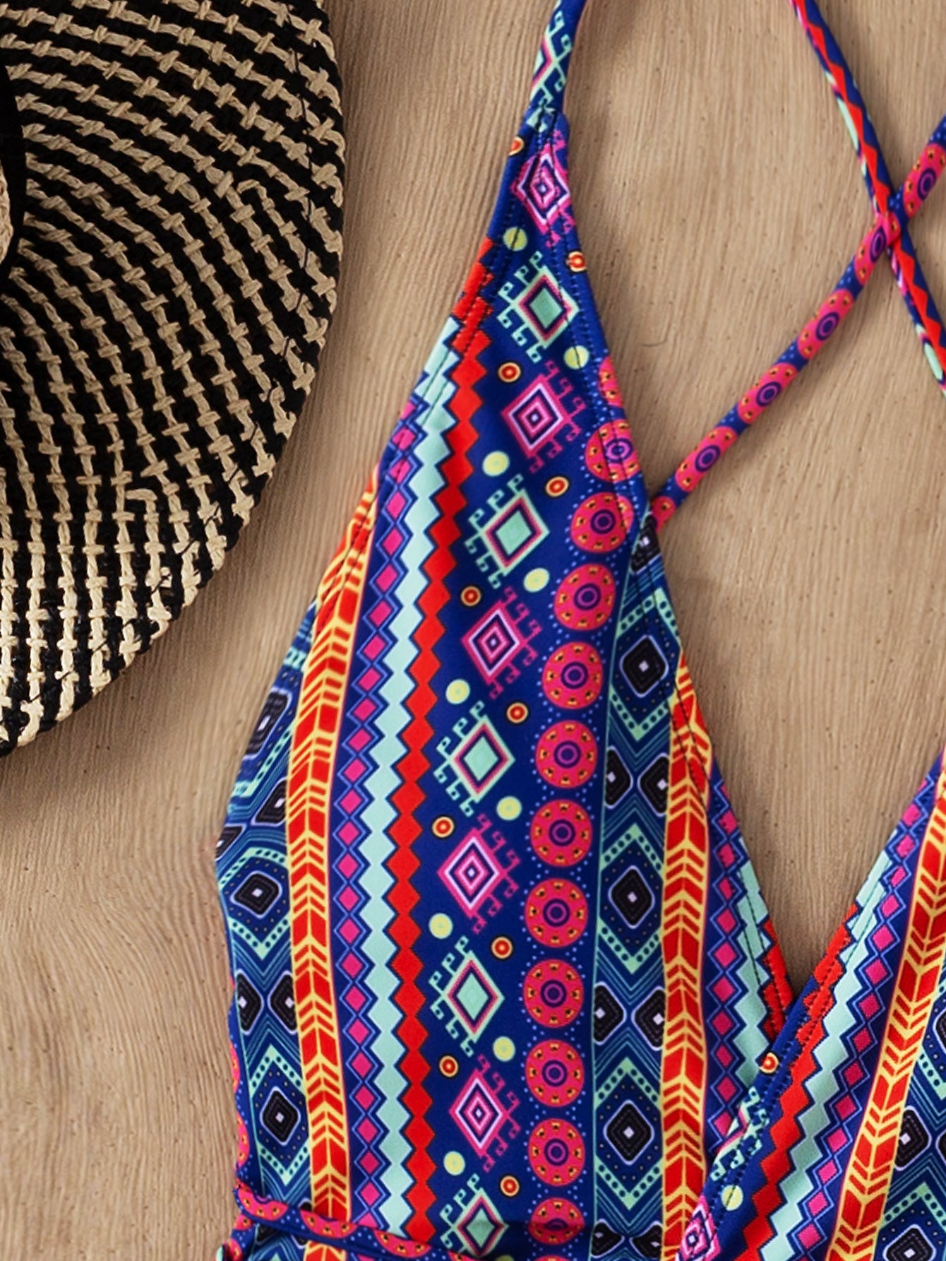 Traje de baño bohemio con escote en V profundo y tirantes, sexy, sin espalda, para mujer
