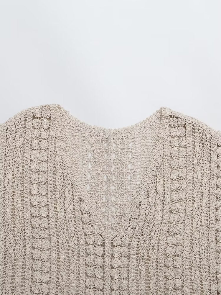 Hollow Out Cutout Crocheted V-neck Vest Knitwear Summer Outerwear Cover-up Sleeveless T-shirt Korean Top for Women