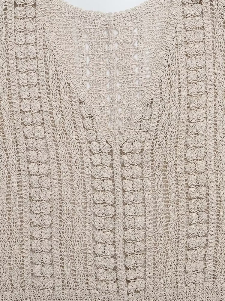 Hollow Out Cutout Crocheted V-neck Vest Knitwear Summer Outerwear Cover-up Sleeveless T-shirt Korean Top for Women