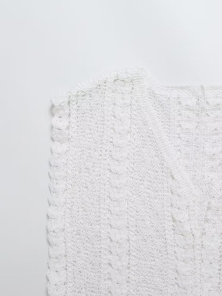 Hollow Out Cutout Crocheted V-neck Vest Knitwear Summer Outerwear Cover-up Sleeveless T-shirt Korean Top for Women