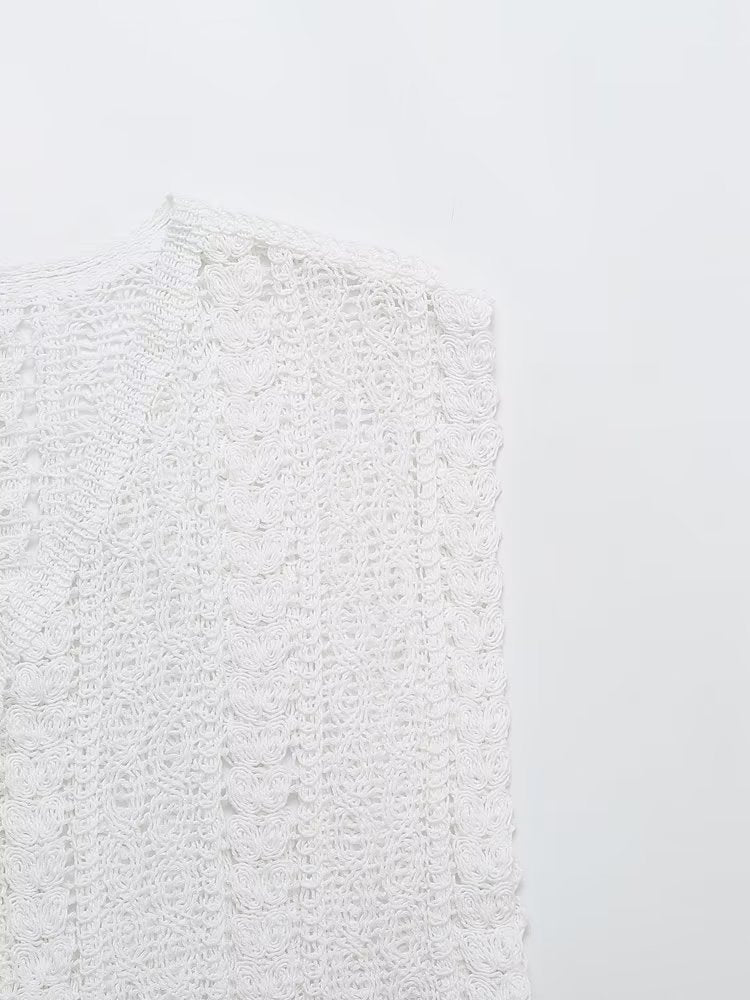 Hollow Out Cutout Crocheted V-neck Vest Knitwear Summer Outerwear Cover-up Sleeveless T-shirt Korean Top for Women