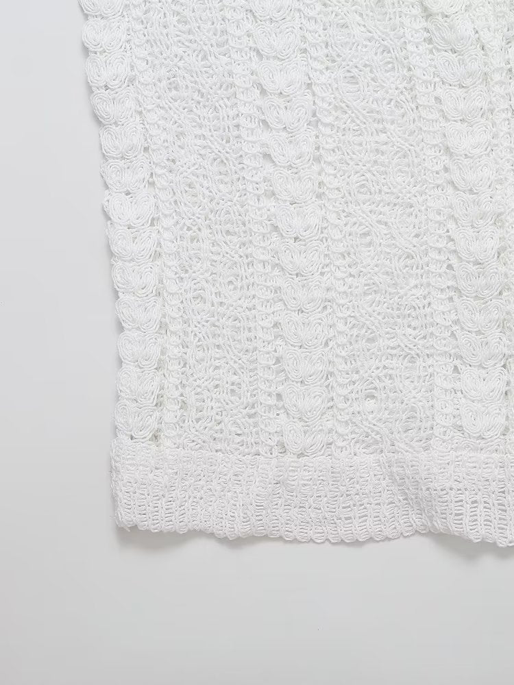 Hollow Out Cutout Crocheted V-neck Vest Knitwear Summer Outerwear Cover-up Sleeveless T-shirt Korean Top for Women