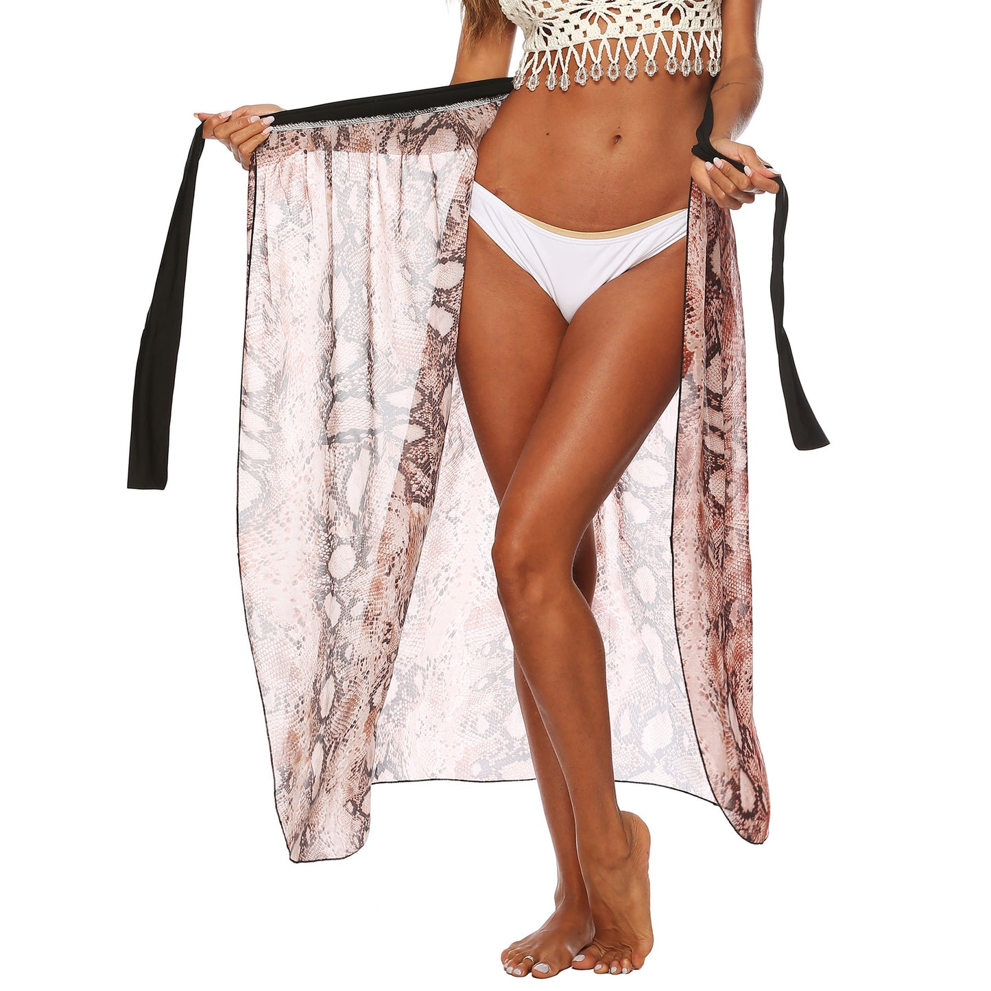 Clearance Women Clothing One Piece Printed Irregular Asymmetric Chiffon Lace up Sexy Beach Skirt