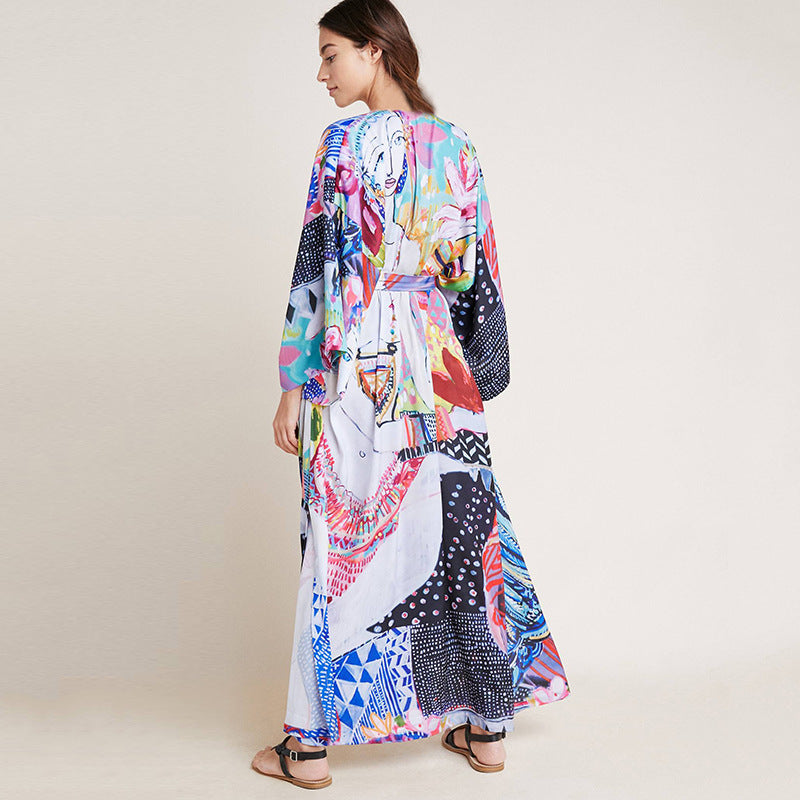 Rayon Printed Mid Length Beach Sun Protection Cardigan Beach Cover Up Swimsuit Outwear Shawl