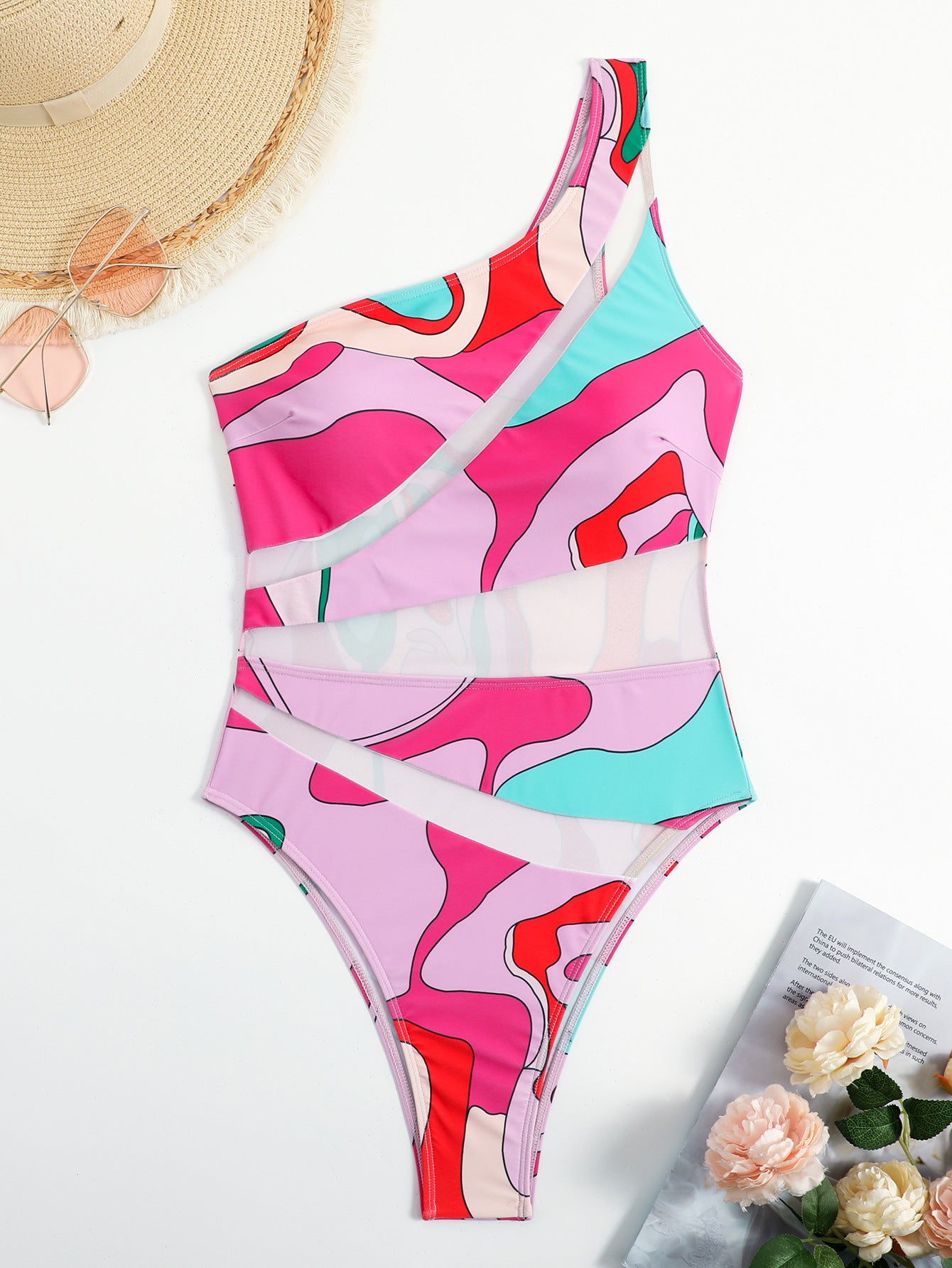 Traje de baño de una pieza con estampado colorido para mujer, bikini sexy