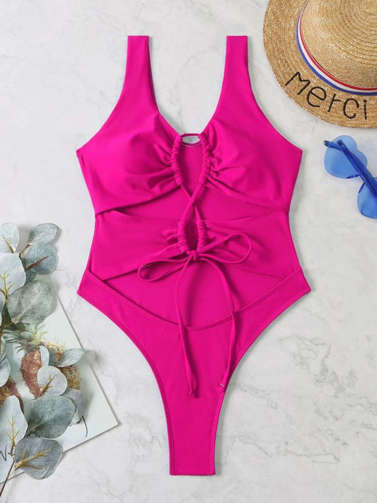 Maillot de bain une pièce à découpes ajourées et cordon de serrage pour femme
