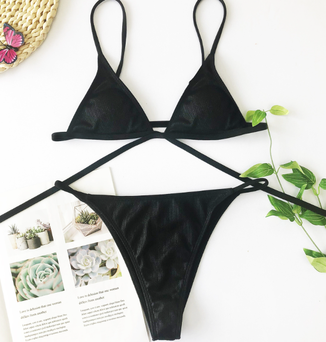 Bikini Sexy Minimalista Bikini Popular Tejido de Canalé Traje de Baño Mujer Fisión Traje de Baño